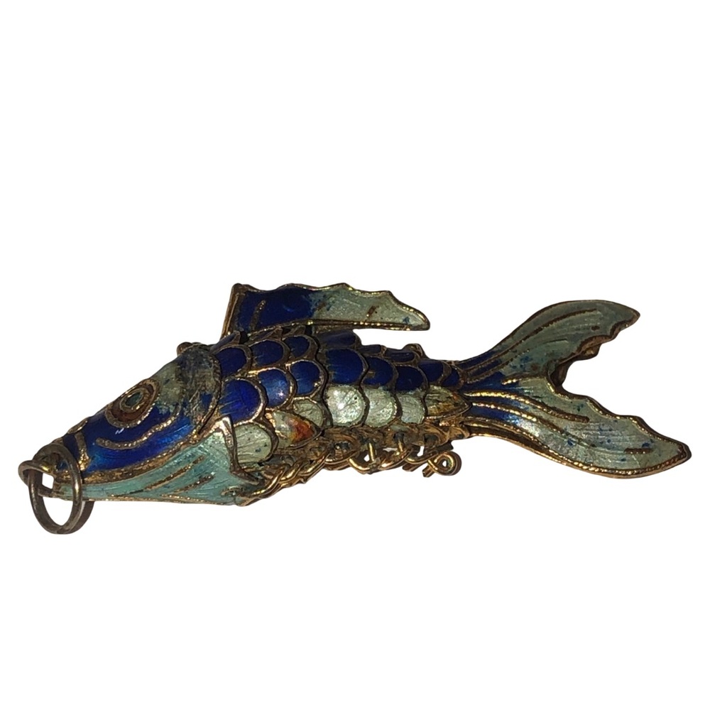 Blue Yellow Cloisonne Guilloche Enamel Fish